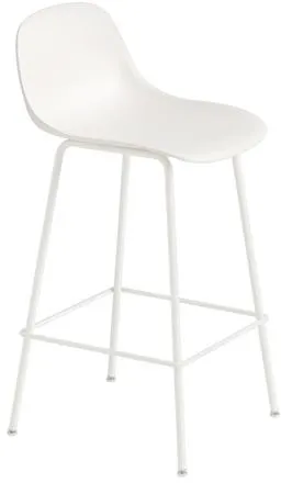 Muuto Fiber Barstol med Rörbas och Ryggstöd Vit/Vit H87.5 cm